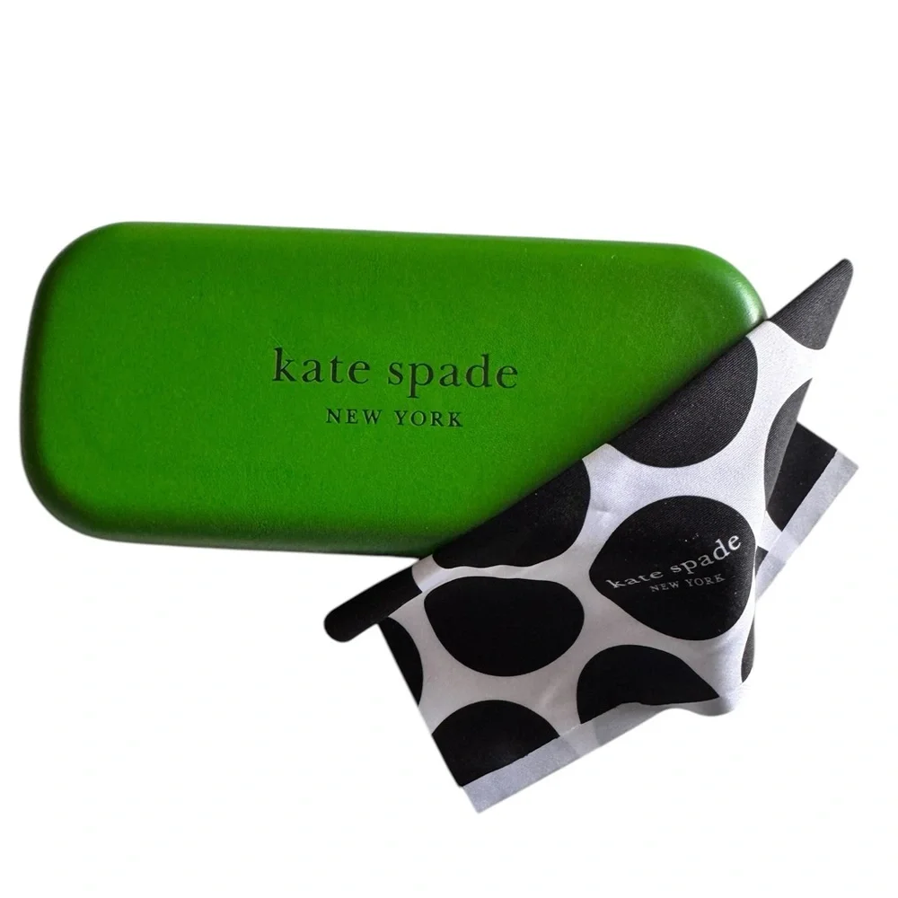 Kate Spade Hard Shell Green Eyeglass Case with Cleaning Cloth